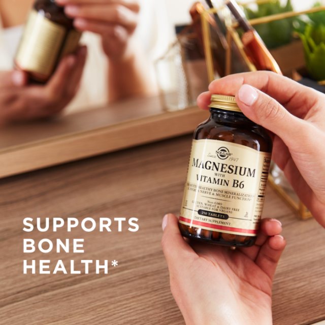 مکمل منیزیم+ ب ۶ برند سولگار ۱۰۰ عددی ساخت آمریکا solgar MAGNESIUM WITH VITAMIN B6 TABLETS