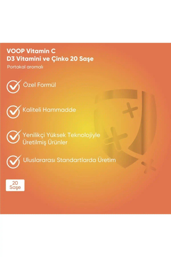 ویتامین C + روی و ویتامین D3 | مکمل ویتامین روزانه - 20 ساشه پودر برند VOOP ( VOOP )